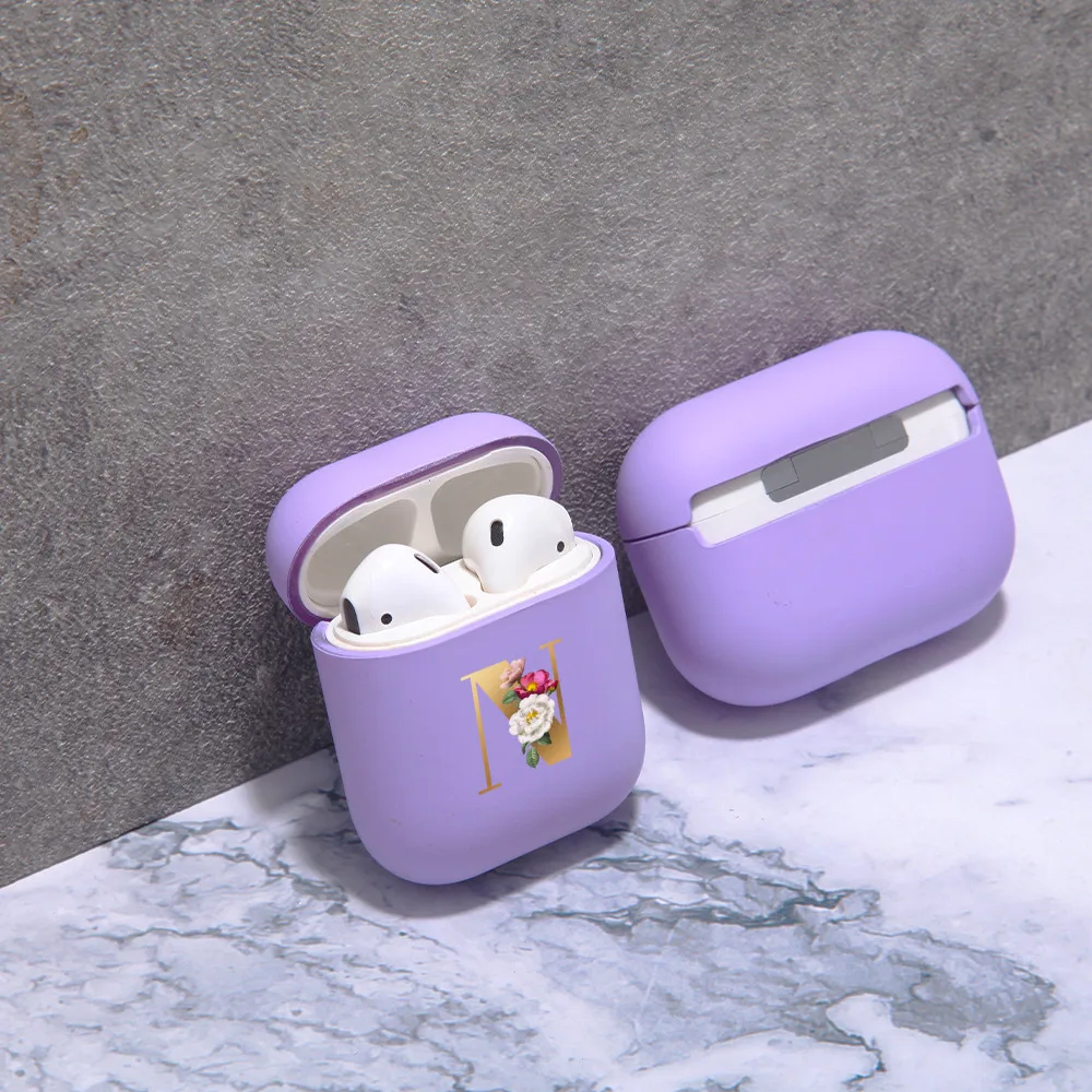 Custodia Oro Iniziale Lettera A Z Viola Per Apple Airpods 1/2 Cuffie Wireless Antiurto Air Pod 2 1 Custodia Protettiva Opaca