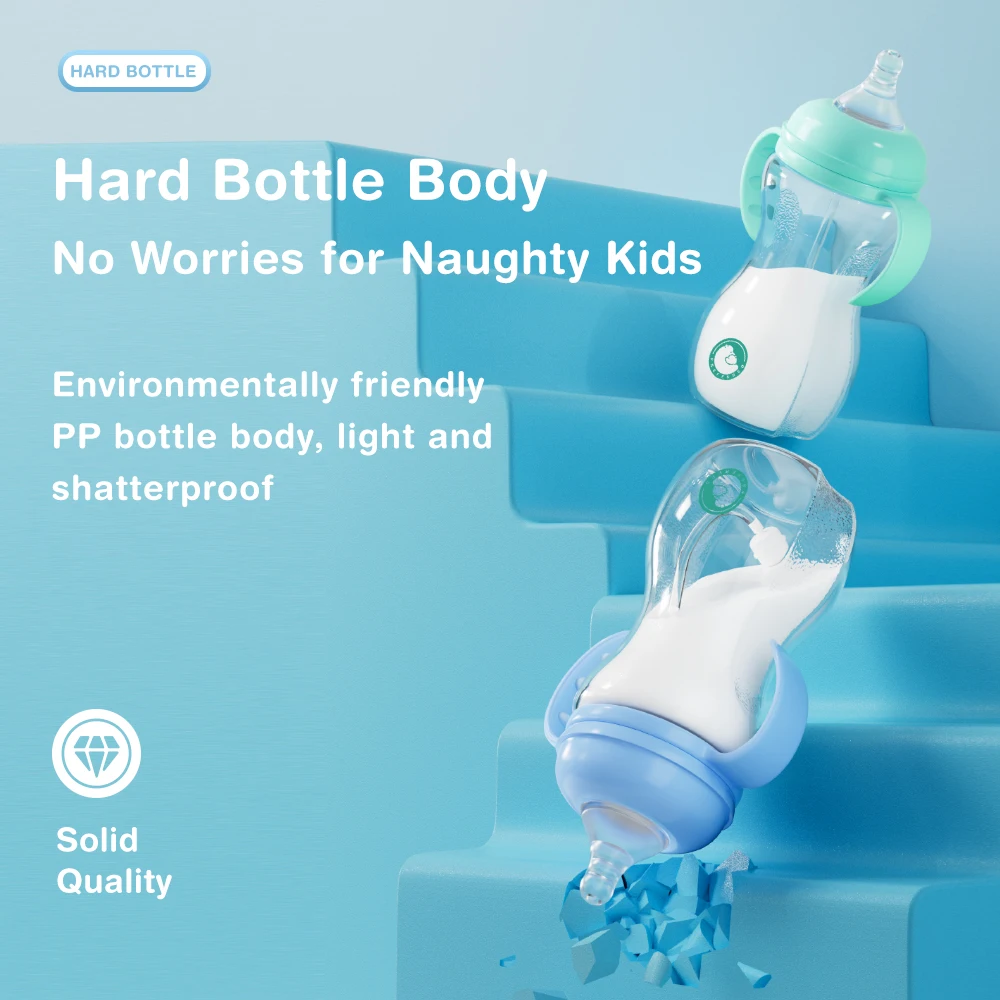 Baby Feeding Bottles 180ML/330ML with Handle Anti-Choking Nipple for 0-3 years old newborn by Dr.isla