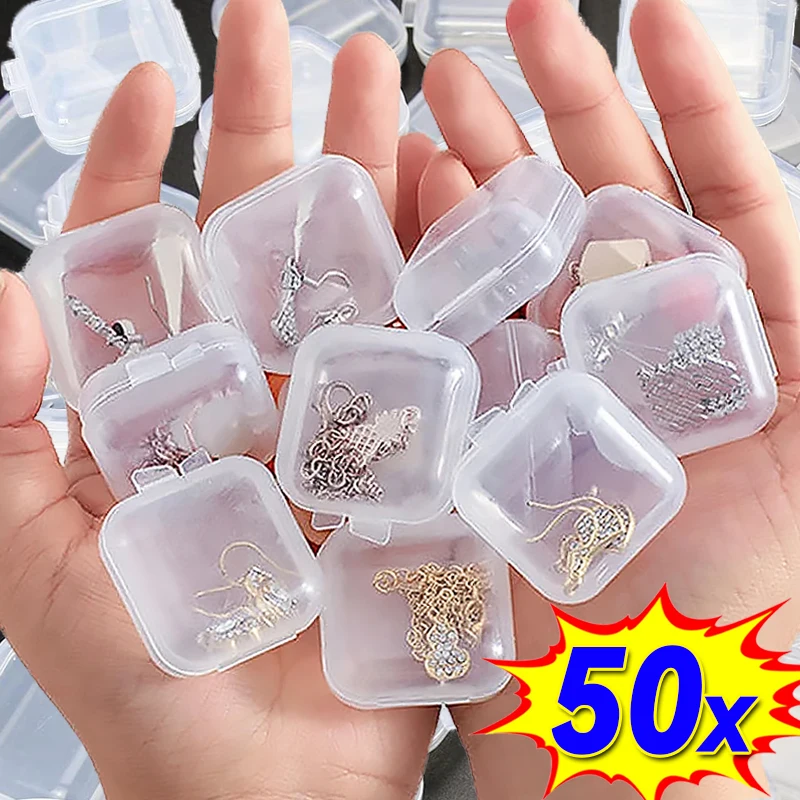 50/1pcs Mini Square Storage Box Transparent Jewelry Boxes with Hinged Lid for Earrings Rings Dustproof Packaging Case Organizers