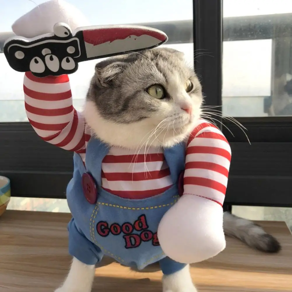 Disfraz de Cosplay para mascotas, ropa de perro escalofriante, cómodo, versátil, para Halloween, para perros y gatos, Chucky, 1 Juego