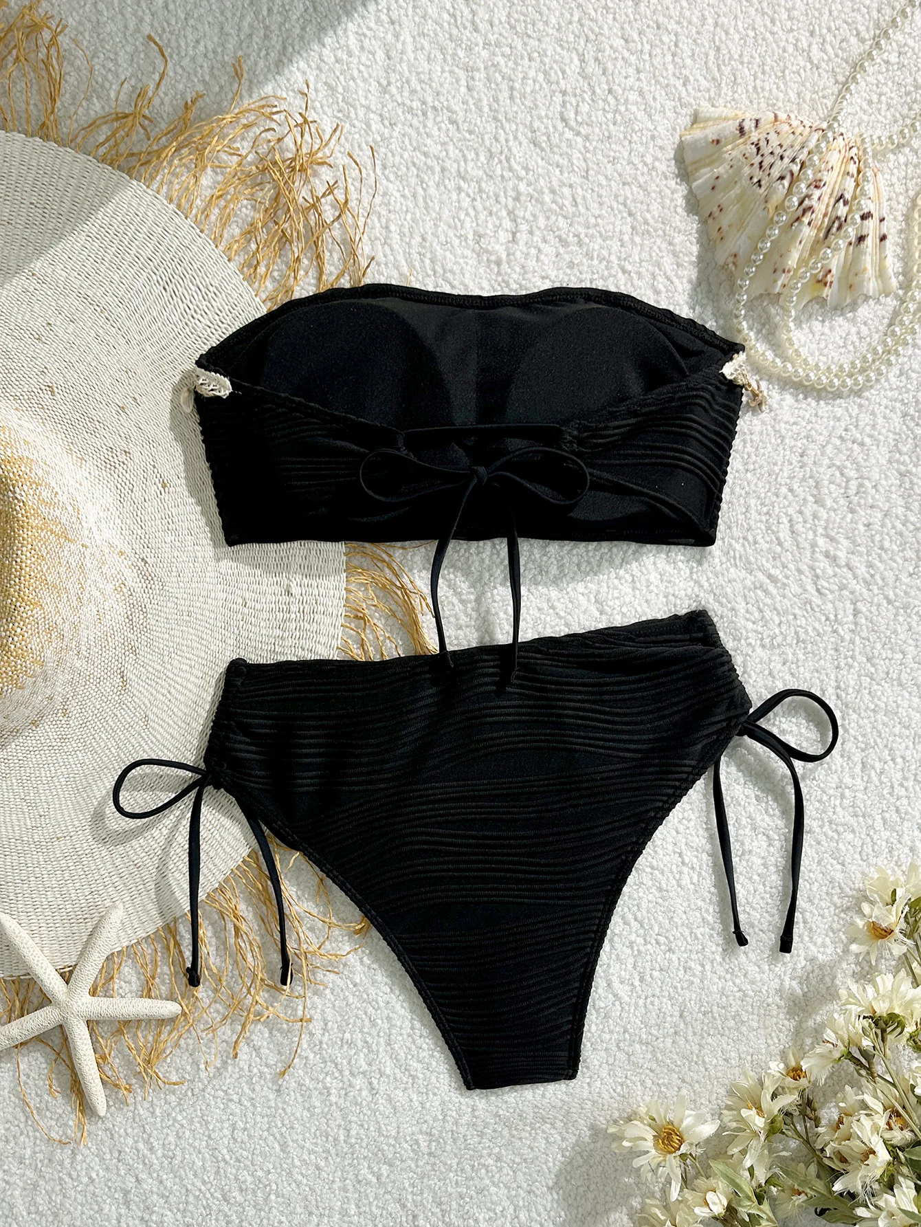 Sexy Bandeau Bikini Set 2026 Women Black Shell Starfish Push Up Drawstring Side High Waist Swimsuit Beach Bathing Suit Swimwear - 2