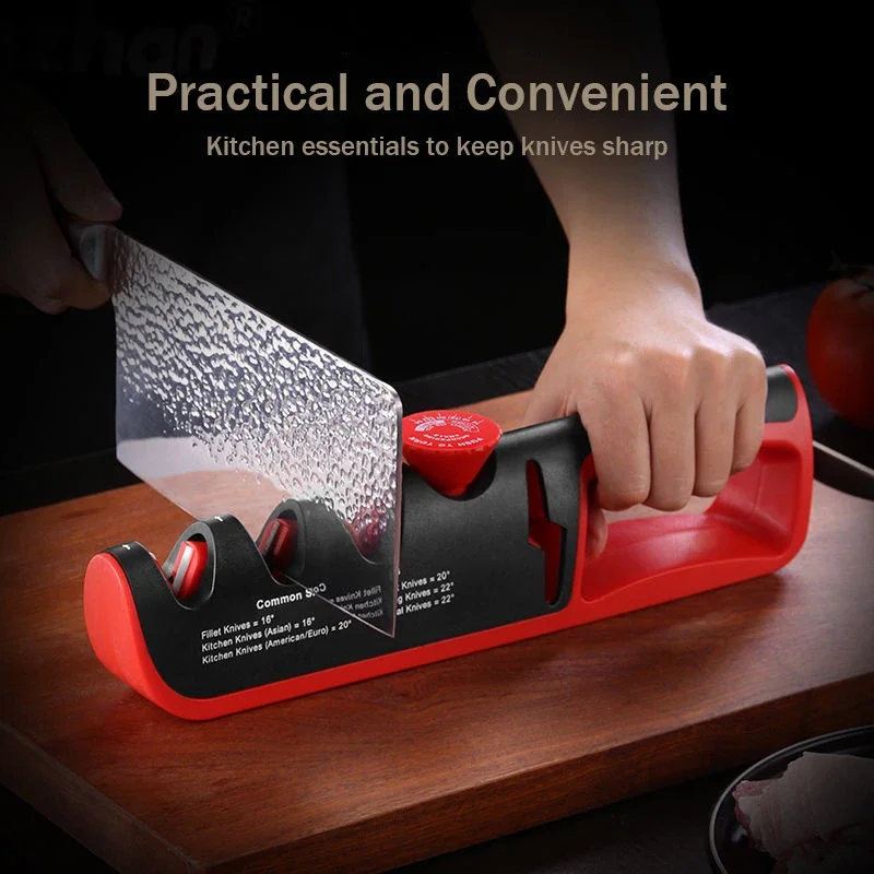 Red Knife Sharpener with Black non-slip grip - Stay sharp Block Knife  Sharpener