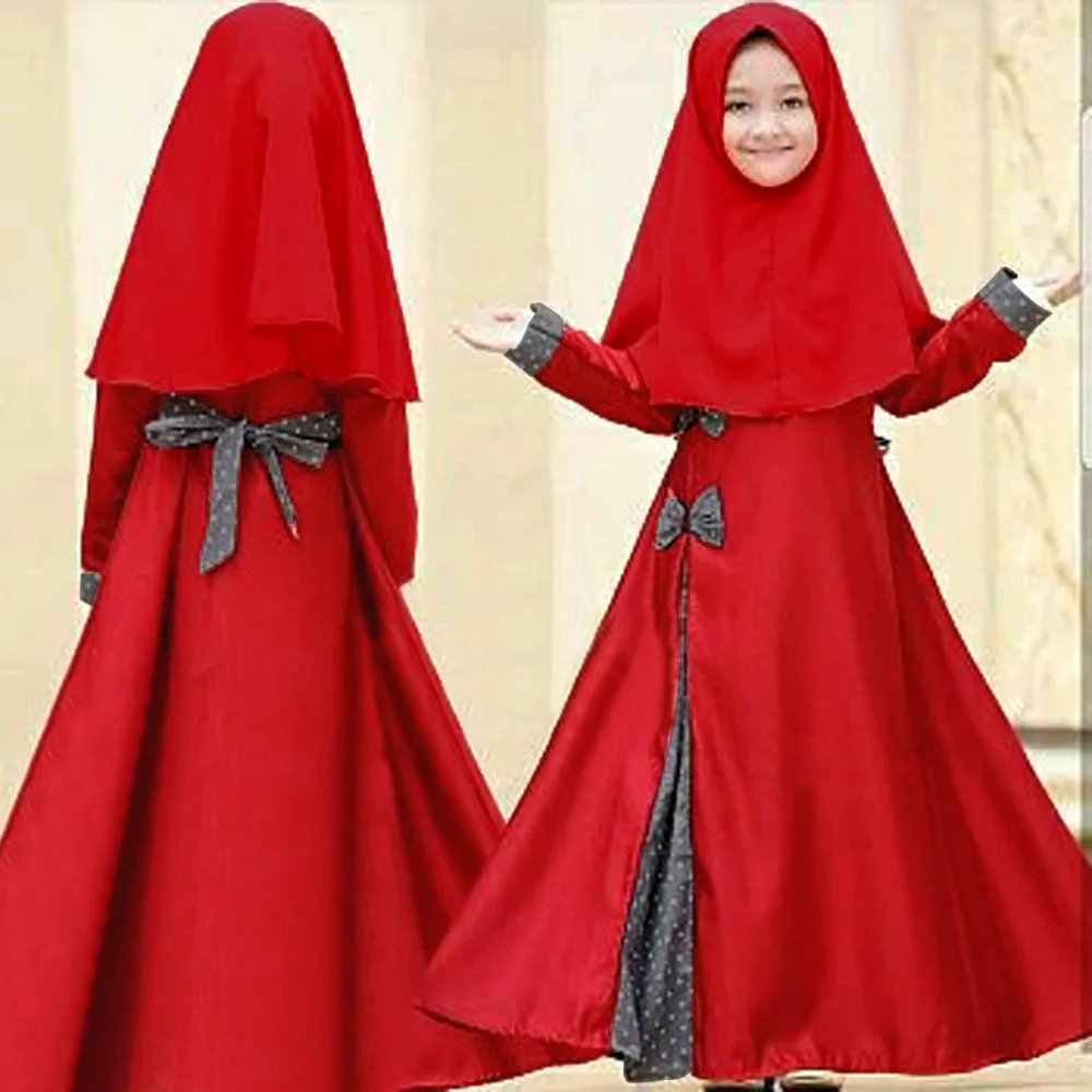 

2Pcs Muslim Kids Girls Abaya Hijab Long Maxi Dress Set Turkey Arab Robe Islam Dubai Kaftan Headscarf Eid Ramadan Prayer Clothing