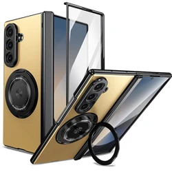 Full - Body Protective Case with Built - in Screen Protector and Rotating Magnetic Kickstand for Samsung Z Fold 7 (Gold)