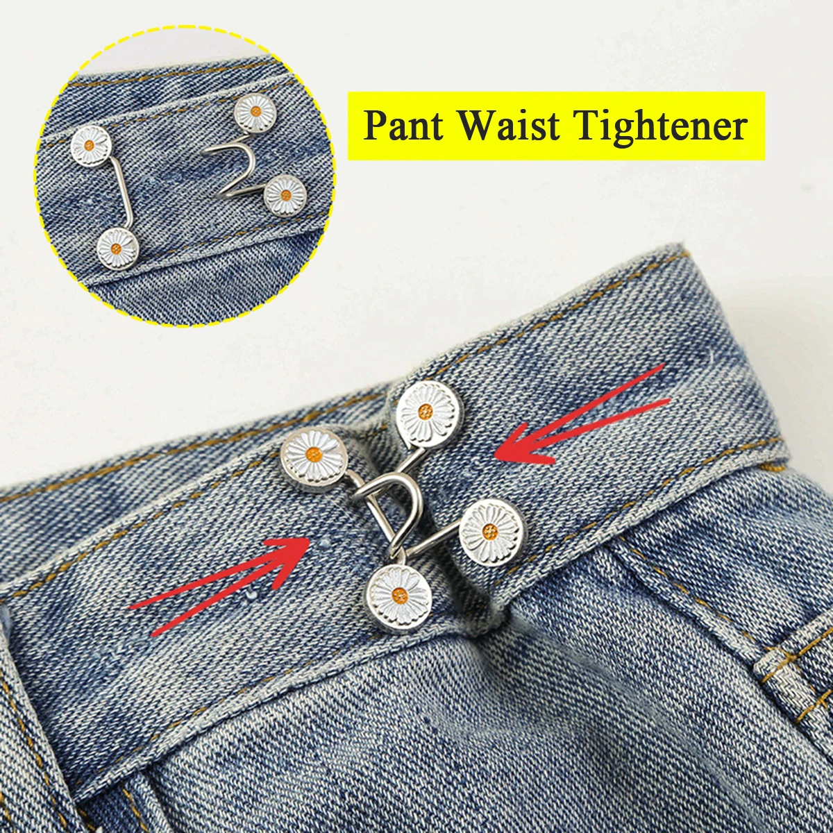 Waistband Tightener, Waist Tightener for Trousers 4 Sets Jean Buttons Pins,  No Sewing Required Pant Waist Tightener Adjustable Waist Buckle Extender