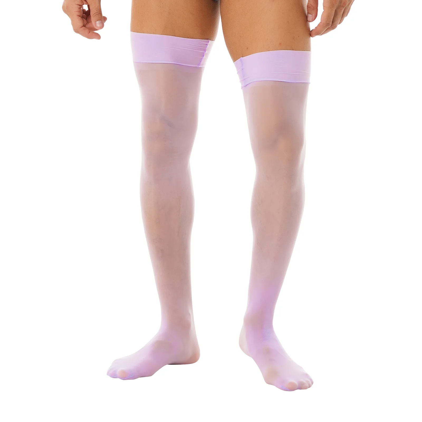 Mens Stretchy Glossy Thin Shiny Stockings Lingerie Hot Sheer Thigh High Socks Erotic Sexy Sock Hosiery See-through Stockings