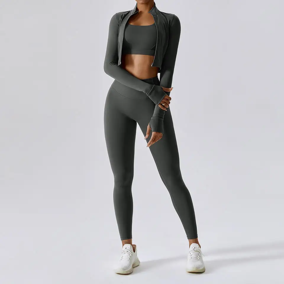 Custom LOGO Fitness Clothes Hip Lift Long Sleeve Exercise Set Gym Women's 4 Piece Yoga Set Gym Fitness Set 5