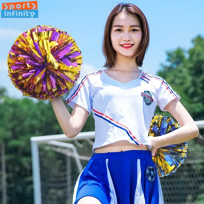 Cheerleading Pom Poms Colorful Handle Cheerleading Pom Poms Big Cheer Balls Silver Red Yellow Blue Hand Dance Pompoms Accessories for Women Girl Kids