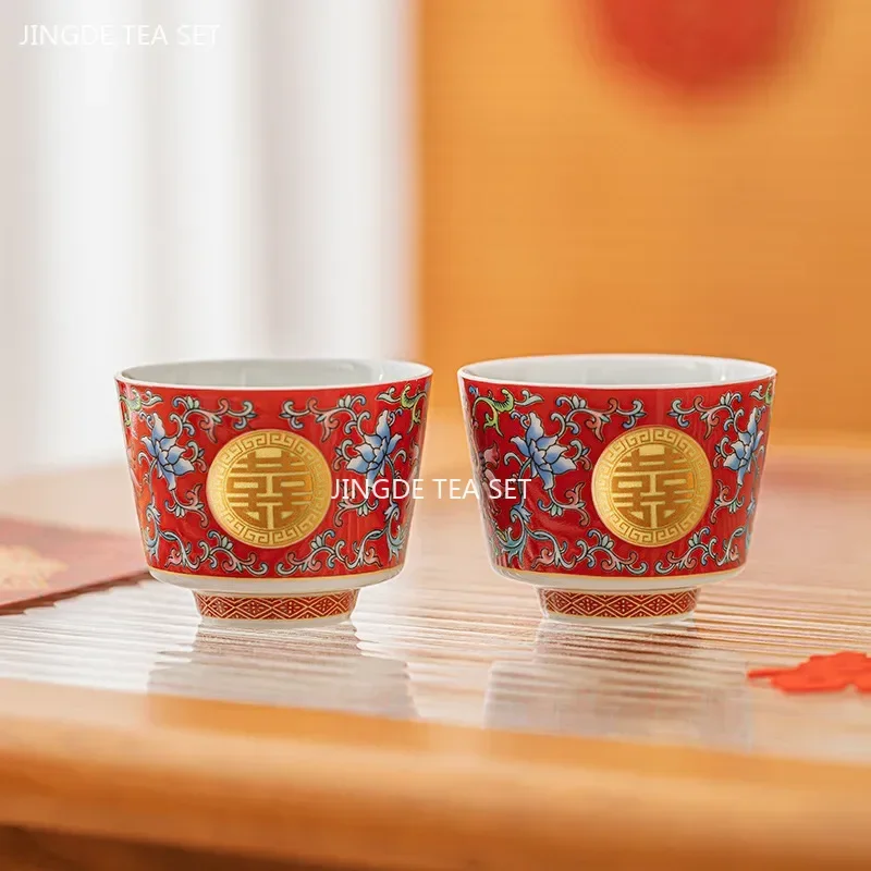 Chinese Wedding Tea Set Enamel Color Ceramic Gaiwan Handmade Beauty Teacup Teaware Gift Exquisite Portable Tea Bowl