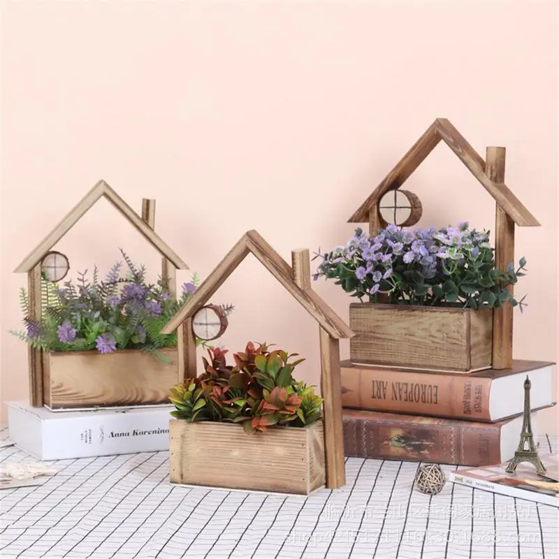 

NordicStyle Wall-mounted Wooden Cottage Fleshy Flower Pot Set Wall Hanging Flowerpot Wall Baskets Home for Garden Decoration