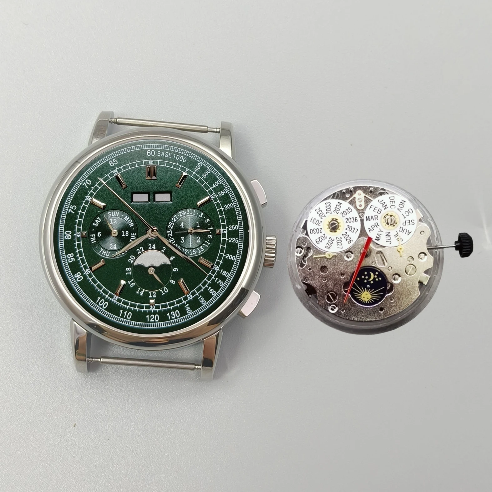 42mm Watch Case ST1655 Moon-phase Annual Calendar Mechanical Automatic Movement