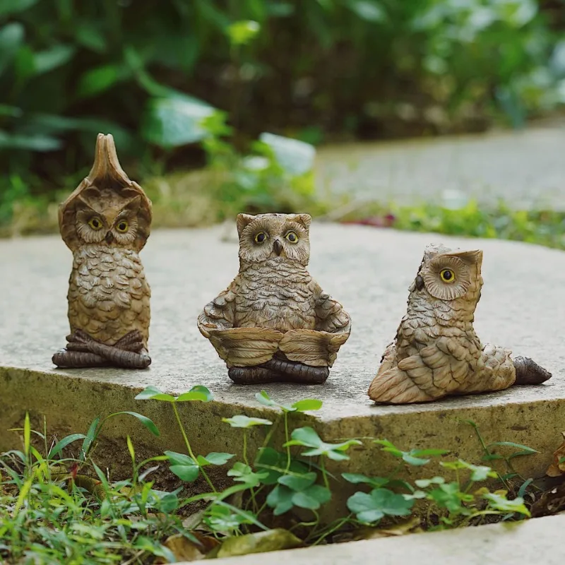 

Скандинавская полимерная статуя совы для йоги, украшения для улицы, двор, балкон, милая животная, микро Ландшафтная статуя, ремесла, украшение для сада