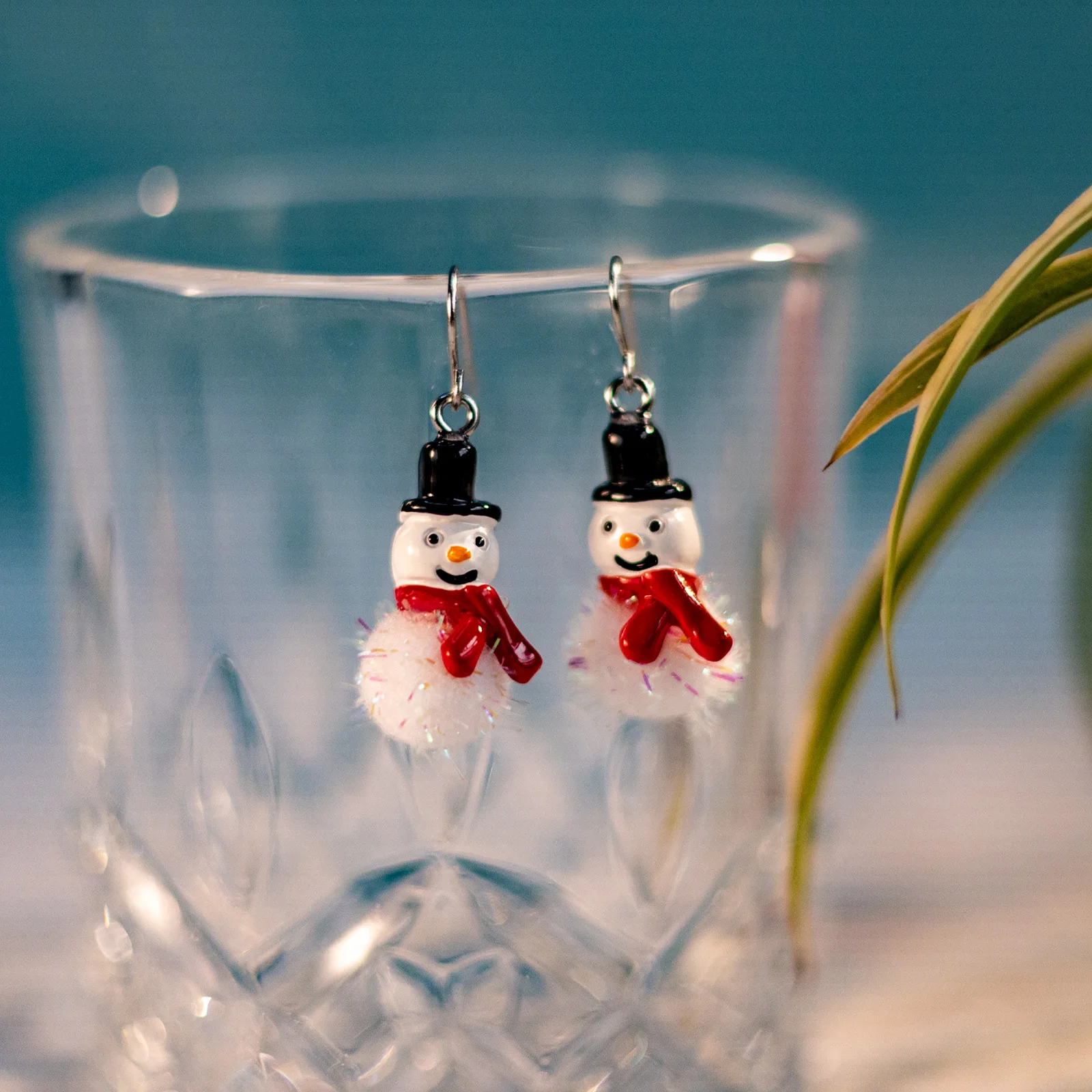 Drop Earrings Snowman Resin and Popo Balls Accessories for Women and Girls Christmas Holidays Parties