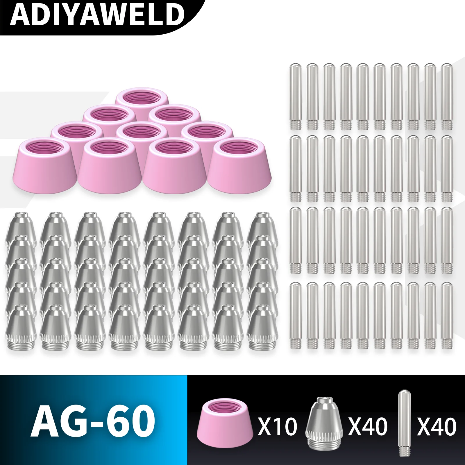 ADIYAWELD 30/60/90PCS AG60 SG-55 Plasma Cutter Cutting Torch Tip Nozzles Cups Electrodes Consumables Kits