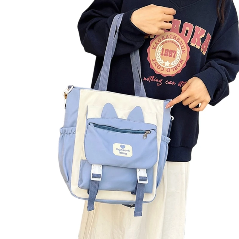 Nylon Crossbody Bag Handbag Large Capacity Shoulder Bags for Teen Girl School Book Bag E74B