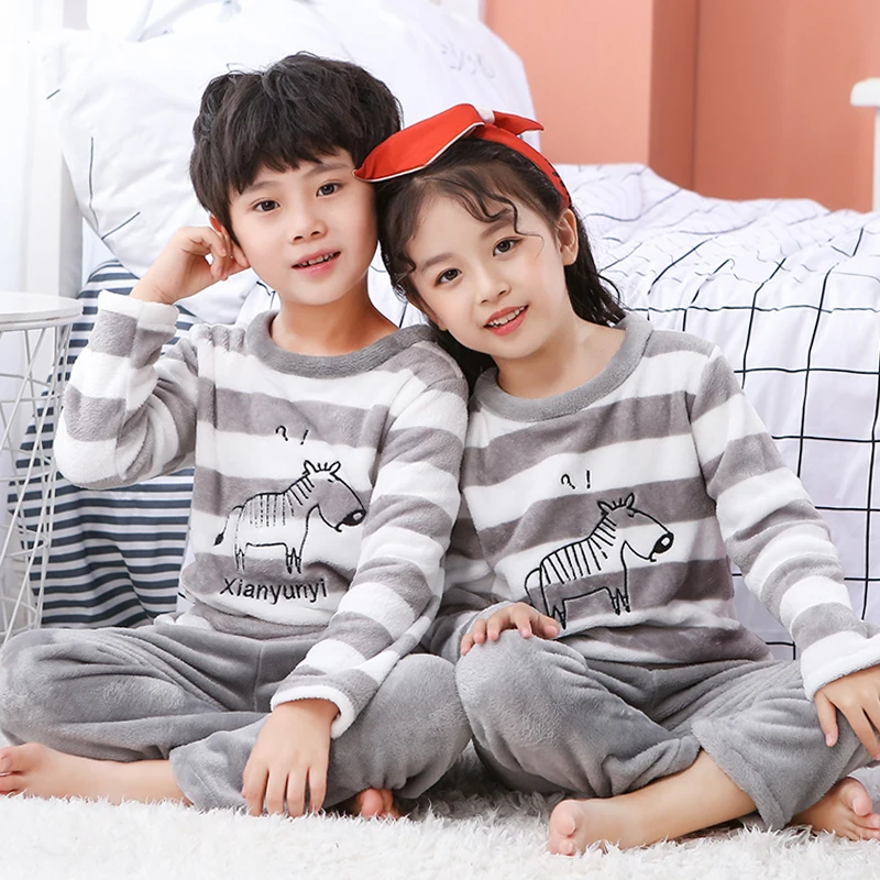 Children Long Sleeve Warm Flannel Pajamas 2020 Max 57% OFF Winter S Beauty products Boy Girl