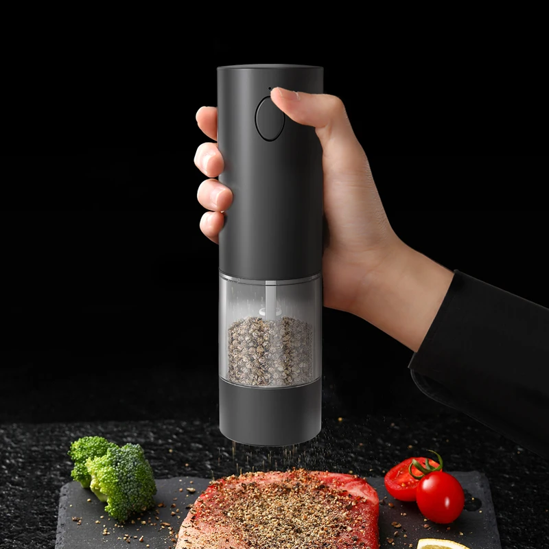 Electric Salt and Pepper Grinder USB Rechargeable Adjustable Coarseness Automatic Spice Mill Kitchen Gadget with LED Light