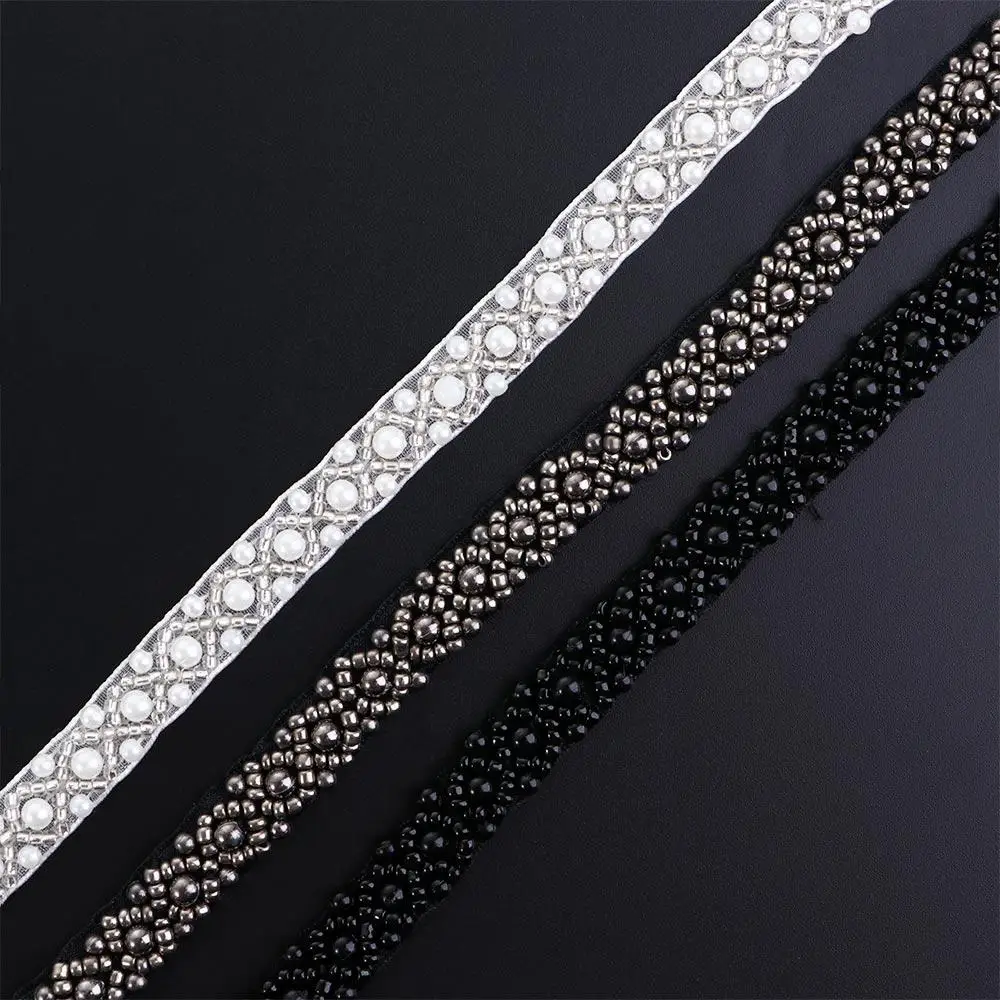 Embroidered Craft DIY Sewing Accessories Pearl Bridal Applique Lace Trim Dress Decor Ribbon Beaded