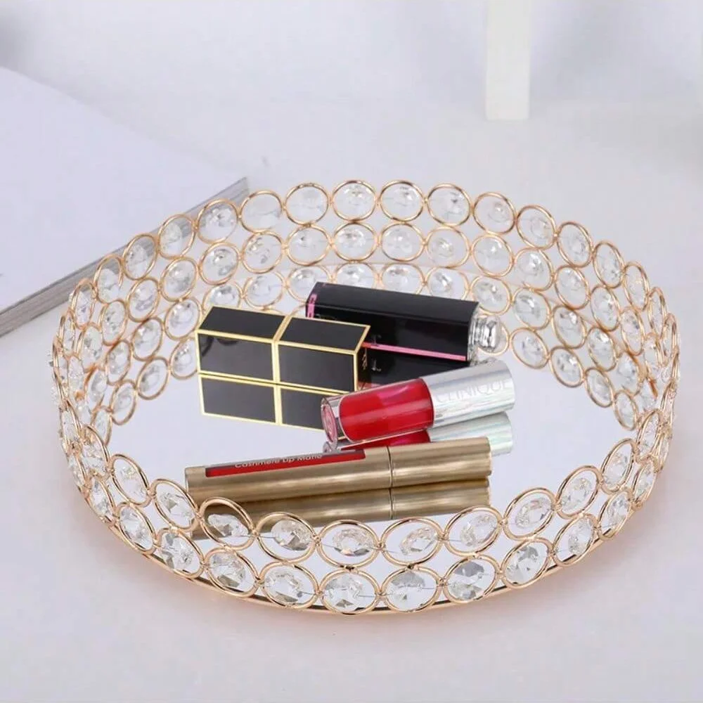 Mirror Cosmetic Plate, Round Glass Perfume Plate, Suitable for Dressing, Jewelry and Cosmetics Storage, Gift Home Decoration