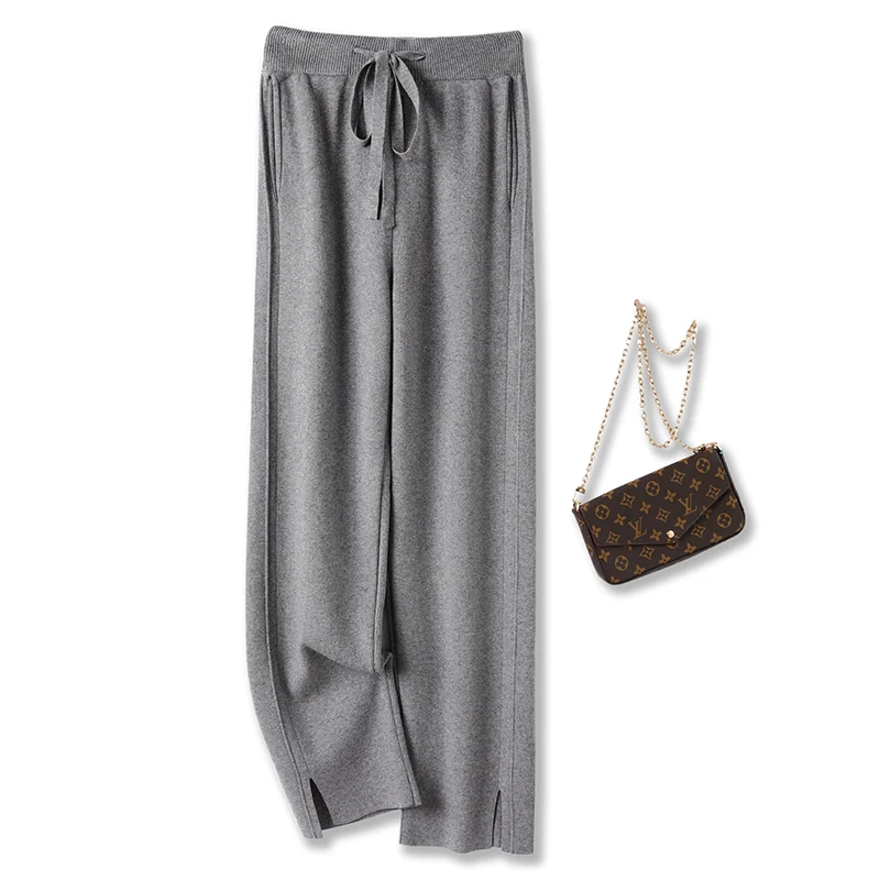 High Quality Knitted Wide Leg Pants Women New Autumn Winter High Waistline Elasticity Fashionable Versatile Floor Mops Trousers