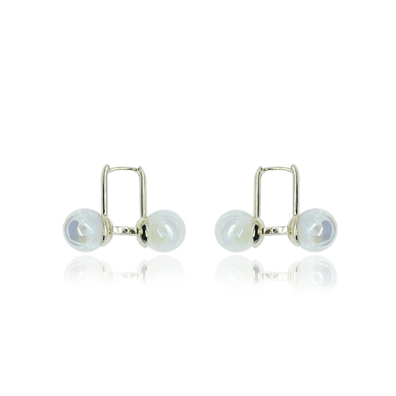 New Arrival Double Pearls Horseshoe U-shaped Ear Buckles Pierced Silver Post Clip Earrings Fashion Jewelry for Women |