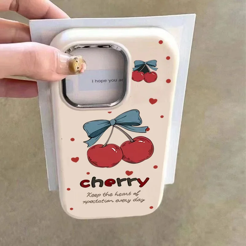 Cute Cherry Bow Luxury Lens Cover Phone Case