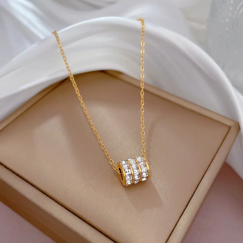 Round Steel Pendant Necklace Gold Color Stainless Steel Jewelry