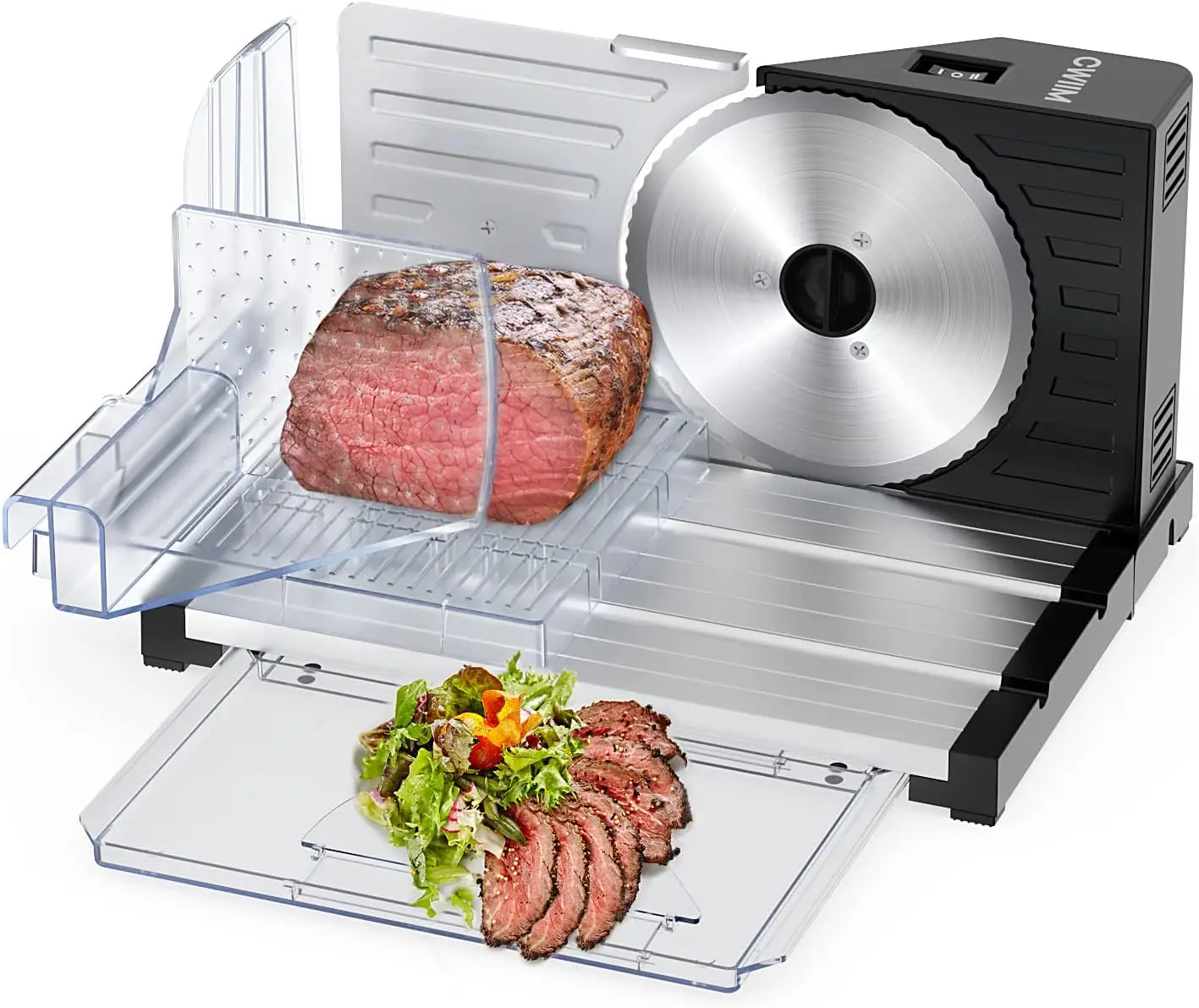 

Slicer for home, Deli Food Slicer & meat cutter with Removable Stainless Steel Blade+Pusher and 0-18mm Adjustable Thicknes