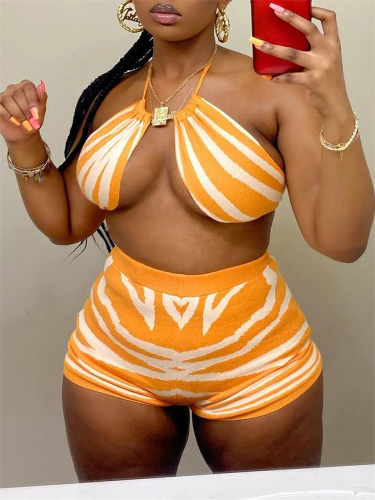 Wmstar Women Clothes Shorts Sets Print Stretch Top Fashion Bodycon Casual Two Piece Set Matching Wholesale Dropshipping 2024