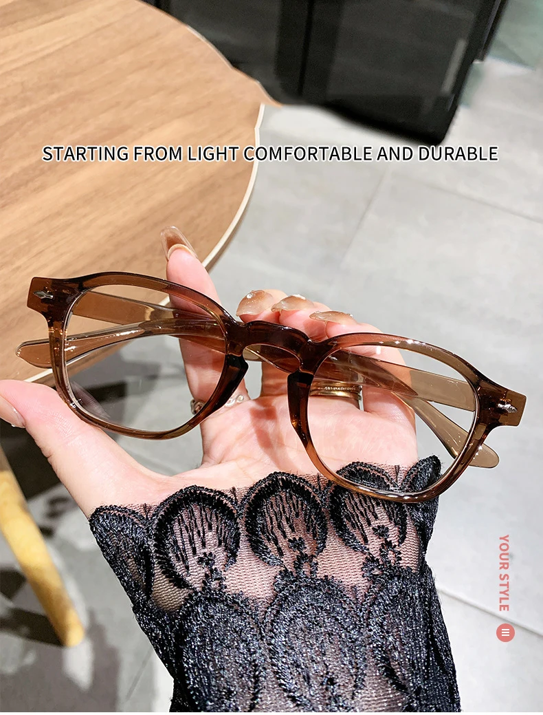 Lichtempfindliche, farbwechselnde Retro-Reisnagel-Rundrahmen, Anti-Blaulicht-Mode, vielseitige literarische Myopie-Brille 6133 – Detail 1