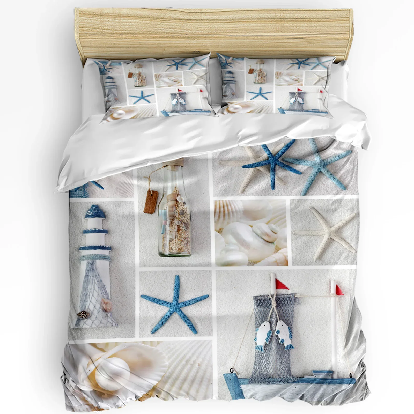

Lighthouse Starfish Stars Duvet Cover Bed Bedding Set Home Textile Quilt Cover Pillowcases Bedroom Double Bedding Set No Sheet