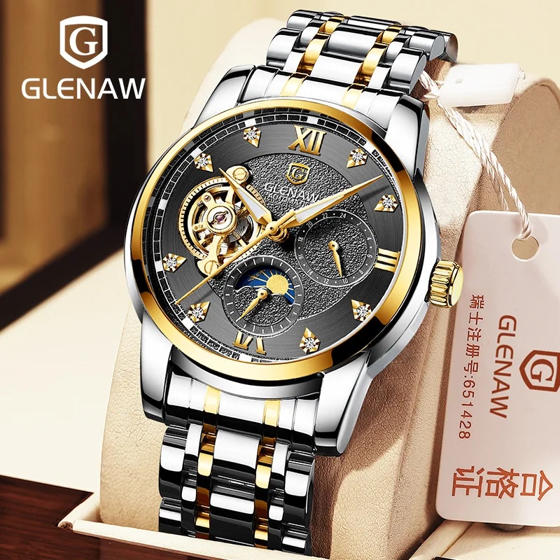 2023 GLENAW Men's Watch Top Brand Luxury Fashion Business Automatic Watch Men's Waterproof Mechanical Watch Montre Homme+Box