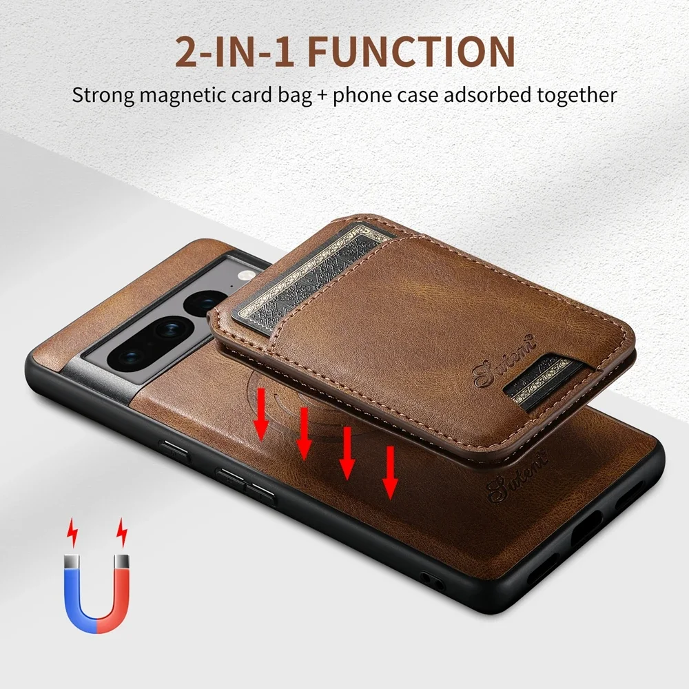 Dual Function Leather Wallet Case with MagSafe - Magnetic Phone Cover & Card Holder