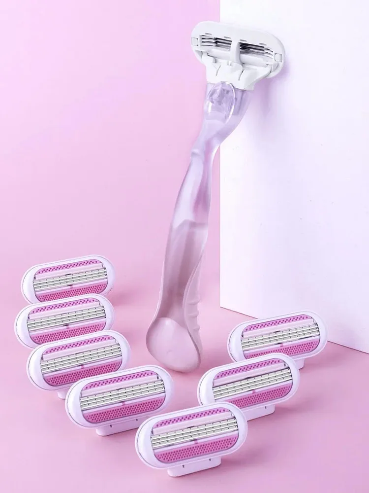 1 Handle + 4/8 Razor Blade Women Safety Razor Blades Face/ Leg/ Armpit/ Bikini Beauty Hair Removal Shaving Compatible Venus Shaver