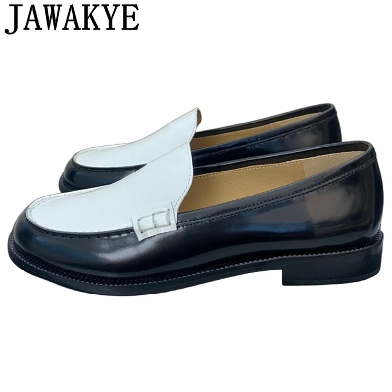 

2024 Spring Genuine Leather Flat Shoes Women Round Toe Slip On Loafers Designer Career Shoes British Style Casual Shoes Female