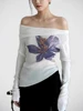 Trendix Knit Print Pullover For Women 2025 Summer Long Sleeve Asymmetric Top Ladies Party Sexy Off Shoulder Knitwear Flower Tops 4