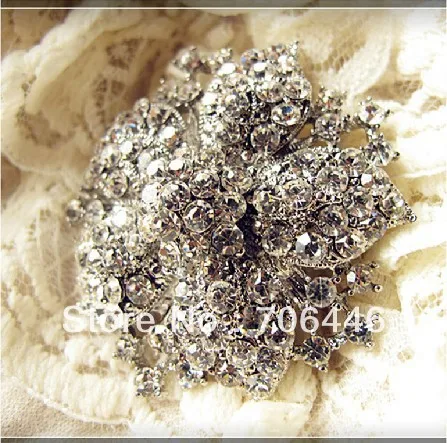 

100% GOOD Quality Rhodium Silver Vintage Style Clear Rhinestone Crystal Diamante Large Bridal Brooch Pin