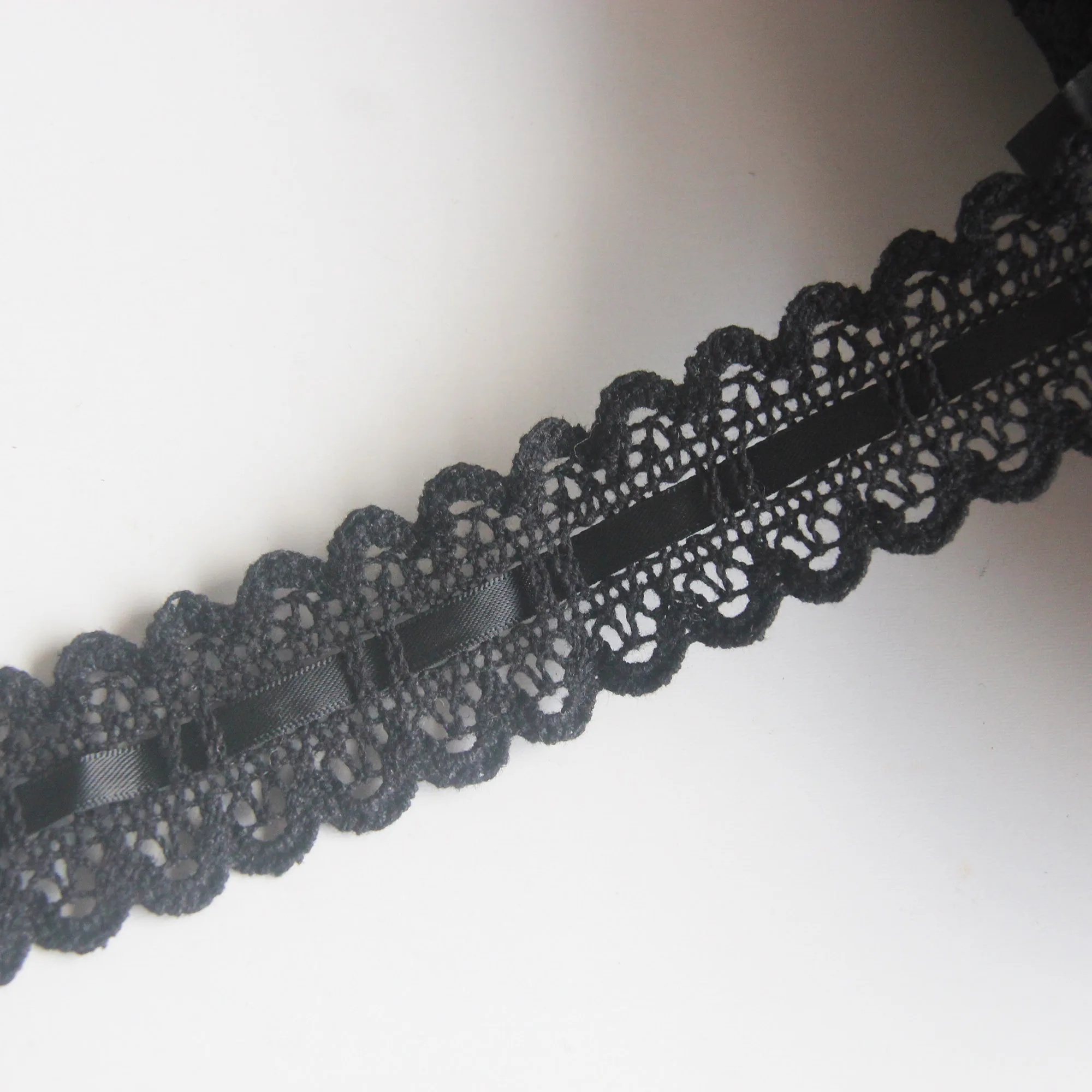 Black Cotton Lace Trims for Handmade DIY, Crocheted Webbing