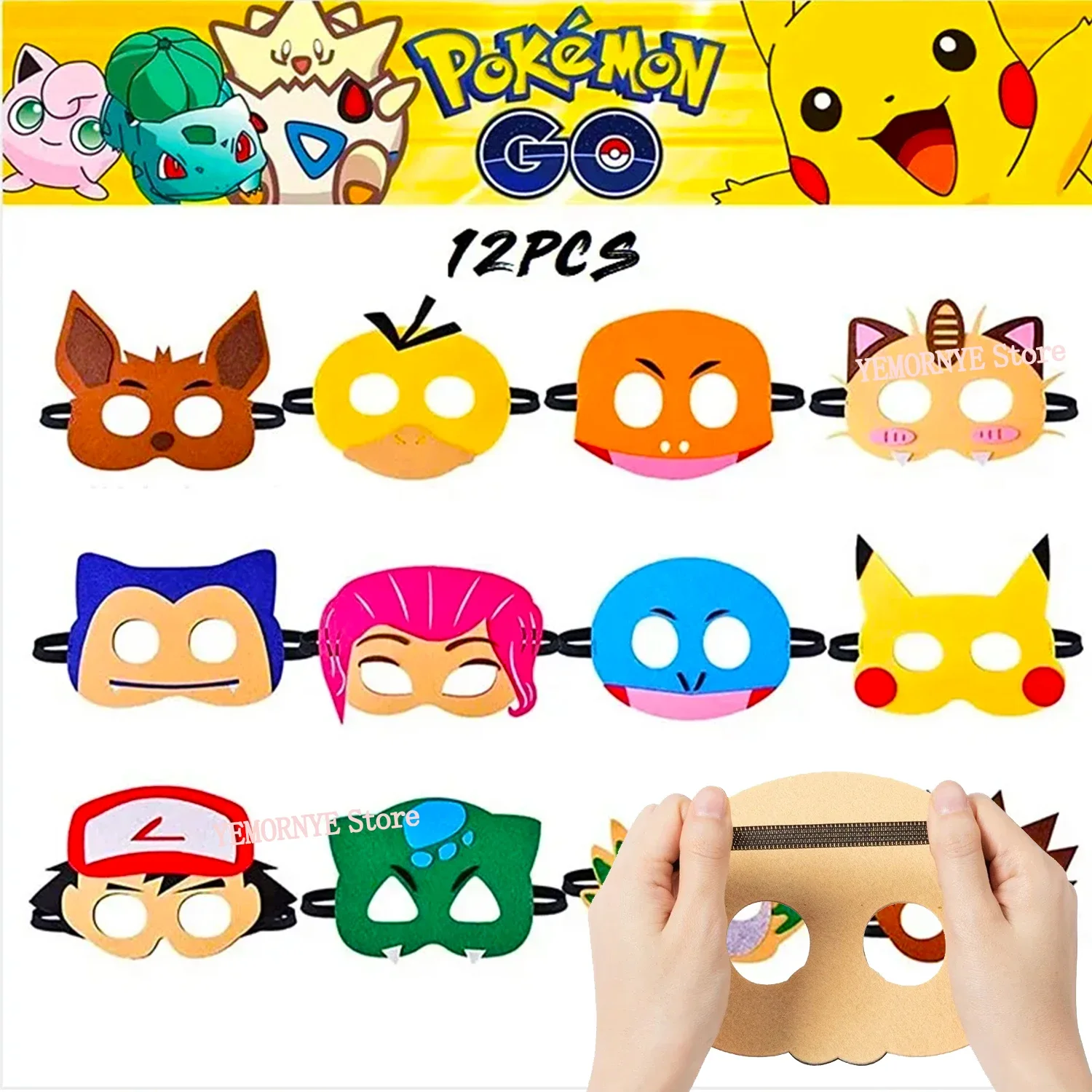 12Pcs Pokemon Mask Party Decoration Set Cartoon Birthday Gifts Halloween Cool Acessolos Ornamentento Forniture Per Bambini Giocattoli