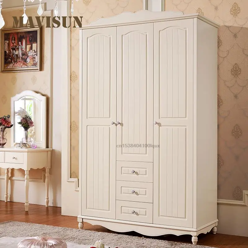 

Pastoral Wardrobe Solid Wood Four-door Assembly Wardrobe Large Capacity Wooden Bedroom Storage Locker For Home Clothes Furniture