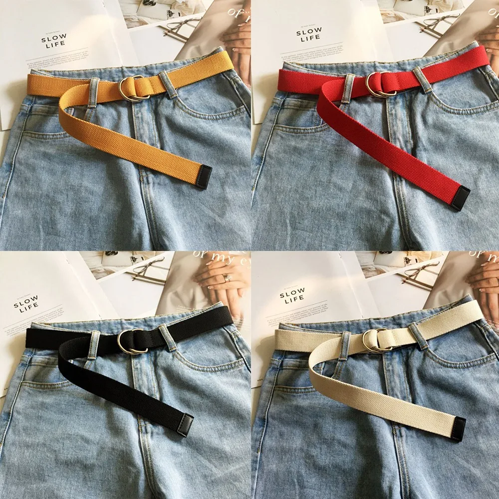 Canvas Men Belt Double Round Buckle Durable Fashion Waistband