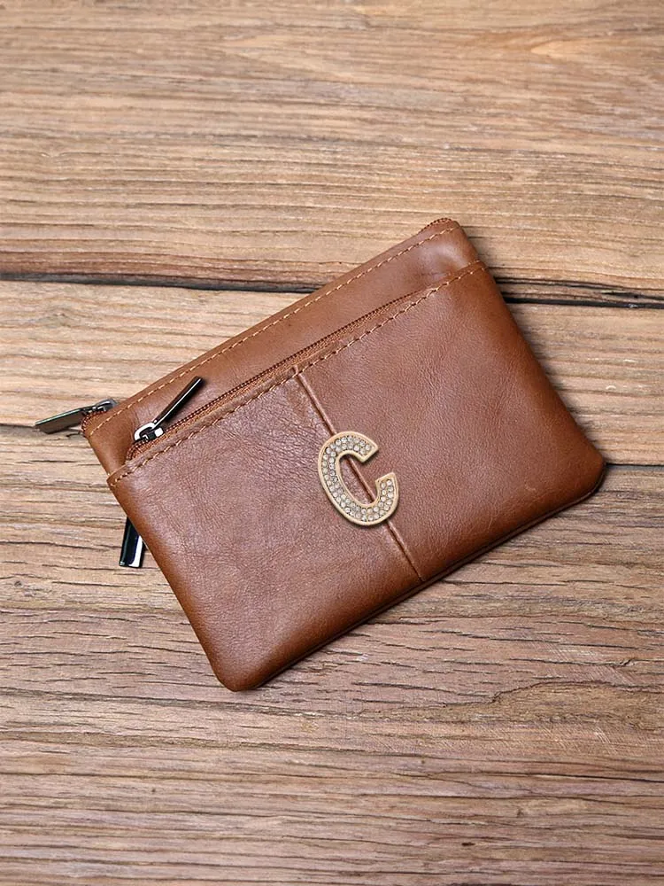 

Exquisite Card & ID Holders: First-Layer Cowhide with Snap-On Access Customized Personalized Customer Name Metal Letter Decor