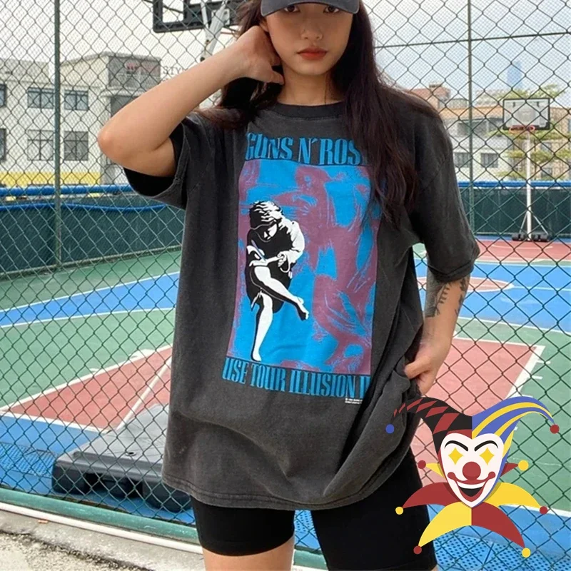 

Свободная Винтажная футболка в стиле ретро, с принтом в стиле Святого Михаила, пистолета, с цветами, с коротким рукавом