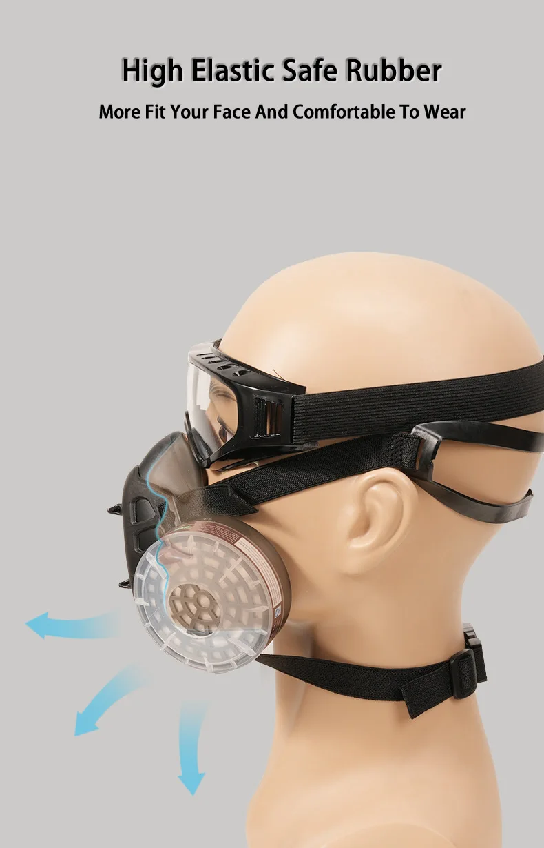 Schwarze Staub gas Atemschutz maske Halb gesicht Industrie maske Brille P-A-1 Filter box zum Lackieren Sprühen Schweißen Arbeits sicherheit – Detail 4