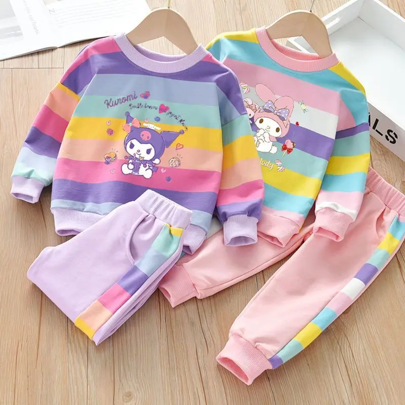 

Kawaii Sanrio Anime My Melody Autumn Winter Children Sports Suit Cute Kuromi Cartoon Long Sleeve Jacket Trousers Girls Gifts
