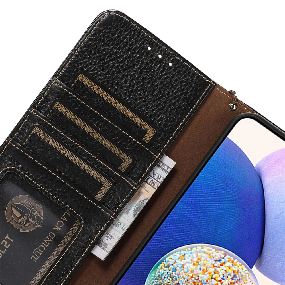 Handmade Genuine Cowhide Leather Flip Case with RFID Anti-theft Magnetic Wallet Cover