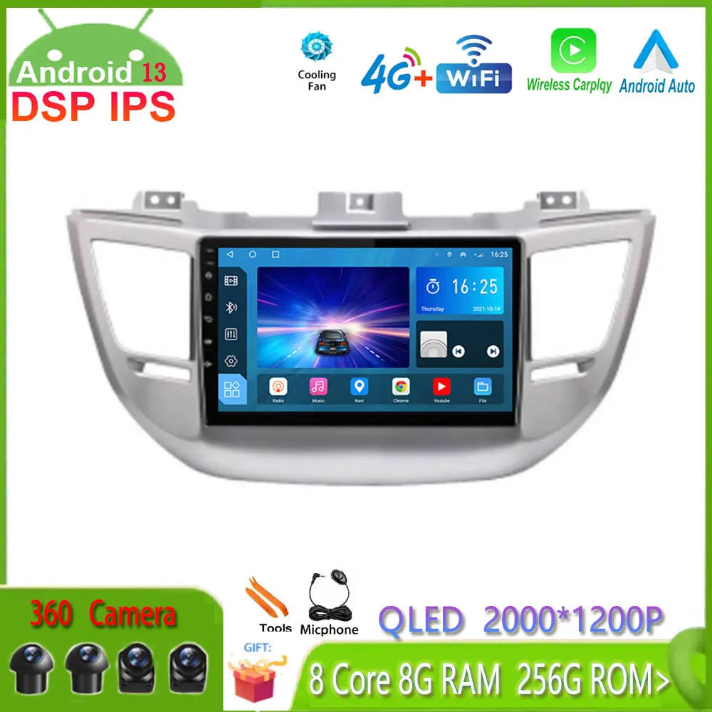

For Hyundai IX35 Tucson 3 2015 - 2018 Android 13 Auto Radio Carplay Car Multimedia GPS Navigation Autoradio 2Din 2 Din DVD