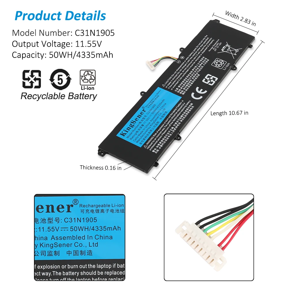 Kingsener C31n1905 Bateria do Portátil para Asus K533f S433fl S521fa S533fl V533f para Vivobook S14 S433fa-am035t 11.55v 50wh - Imagem 4