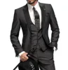 Solid Wedding Men's Suit Slim Fit Peak Lapel Formal Business Groom Tuxedos 3-Piece Jacket +Vest+Pants for Party Prom 2