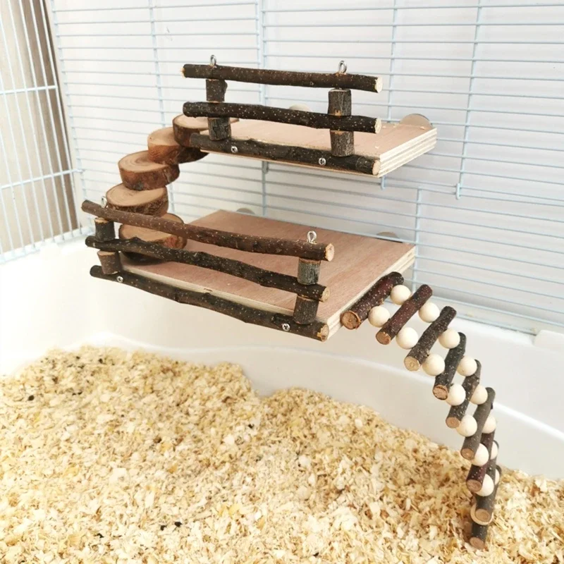 Hamster Activity Platform with Wooden Ladder Stairs Chew Toy Natural Hideout for Rat Gerbil Small Animal Pet Toy 1